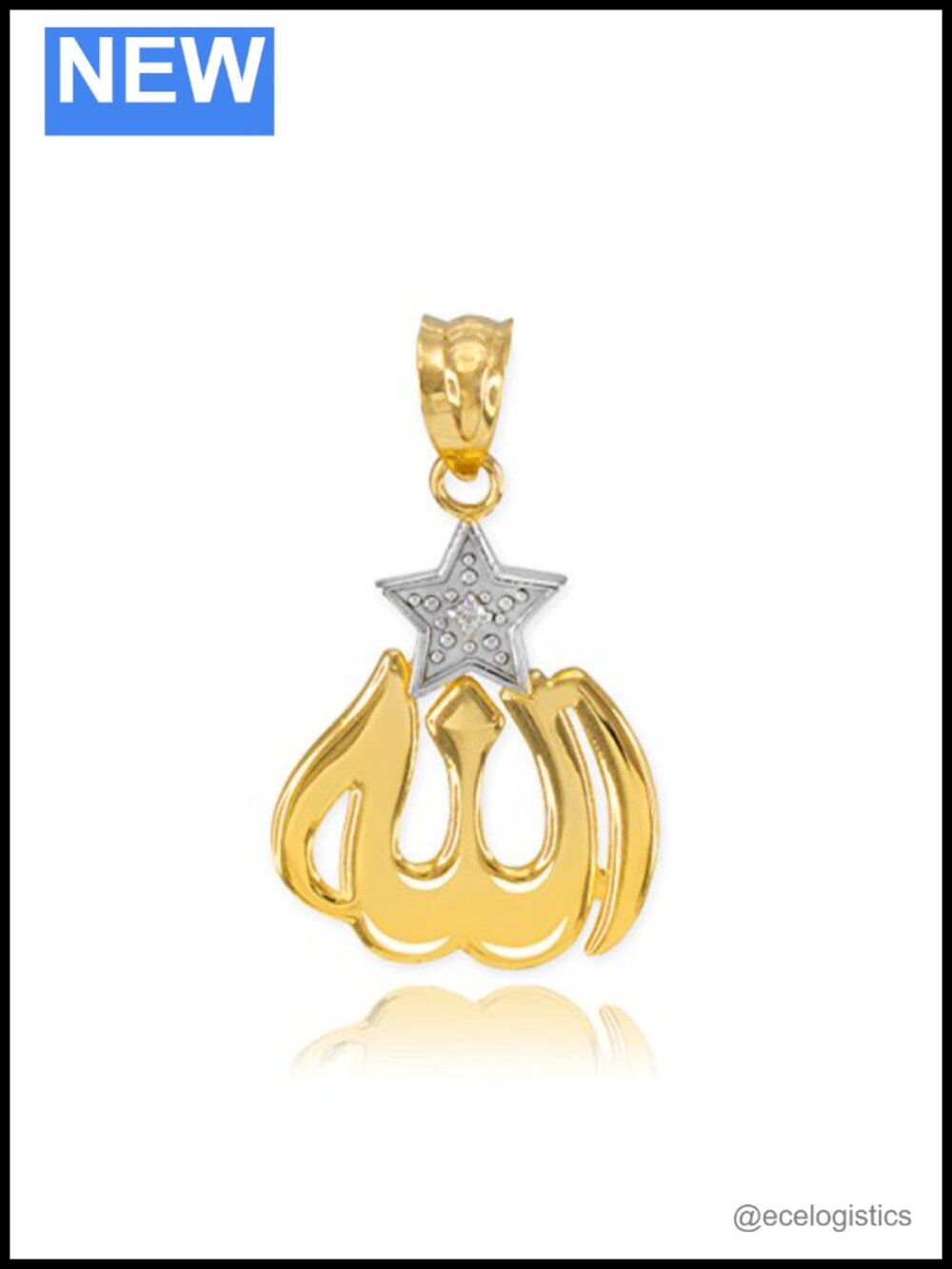 Solid 14K Two-Tone Gold Diamond Islamic Allah Star Charm Pendant